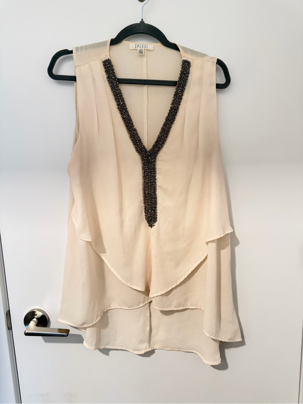 Spense Cream Layered V-Neck Camisole with Dark Beaded Trim
